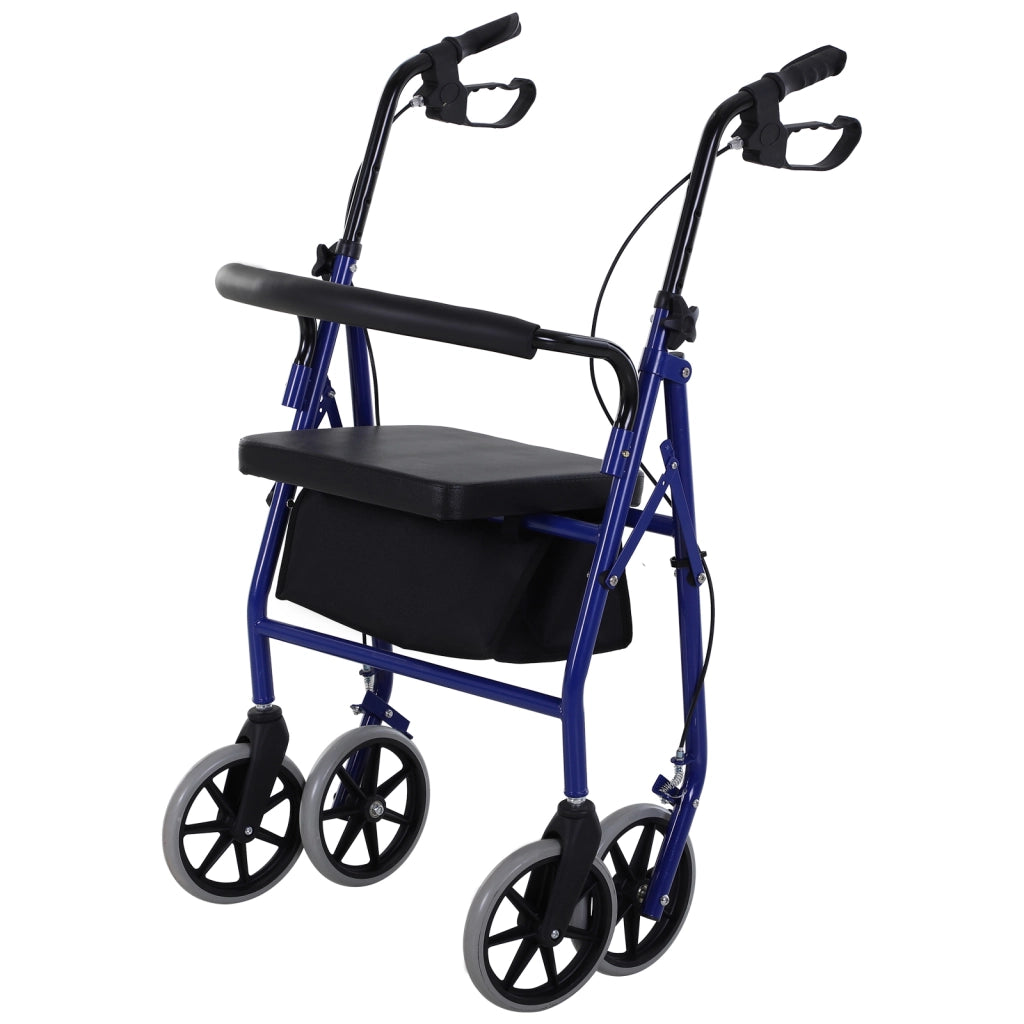 Deambulatore Pieghevole per Adulti ¨C Xylo ¨C con Sedile, Freni e Cestino Portaoggetti 65x53x79-89 cm Blu e Nero