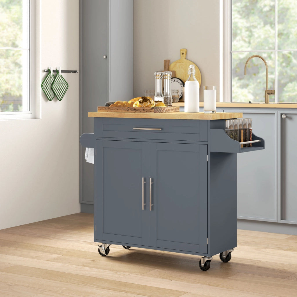 Carrello da Cucina con Cassetto e Armadietto ¨C zephmum ¨C Grigio e Legno 109x40x89 cm