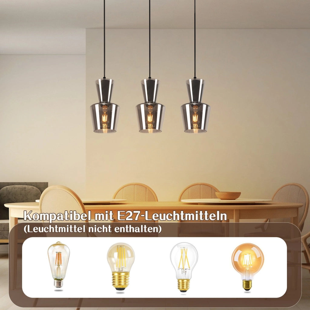 Lampada a Sospensione ZMH 3 luci grigio fum¨¦ E27 per sala da pranzo e camera da letto d¡®albergo
