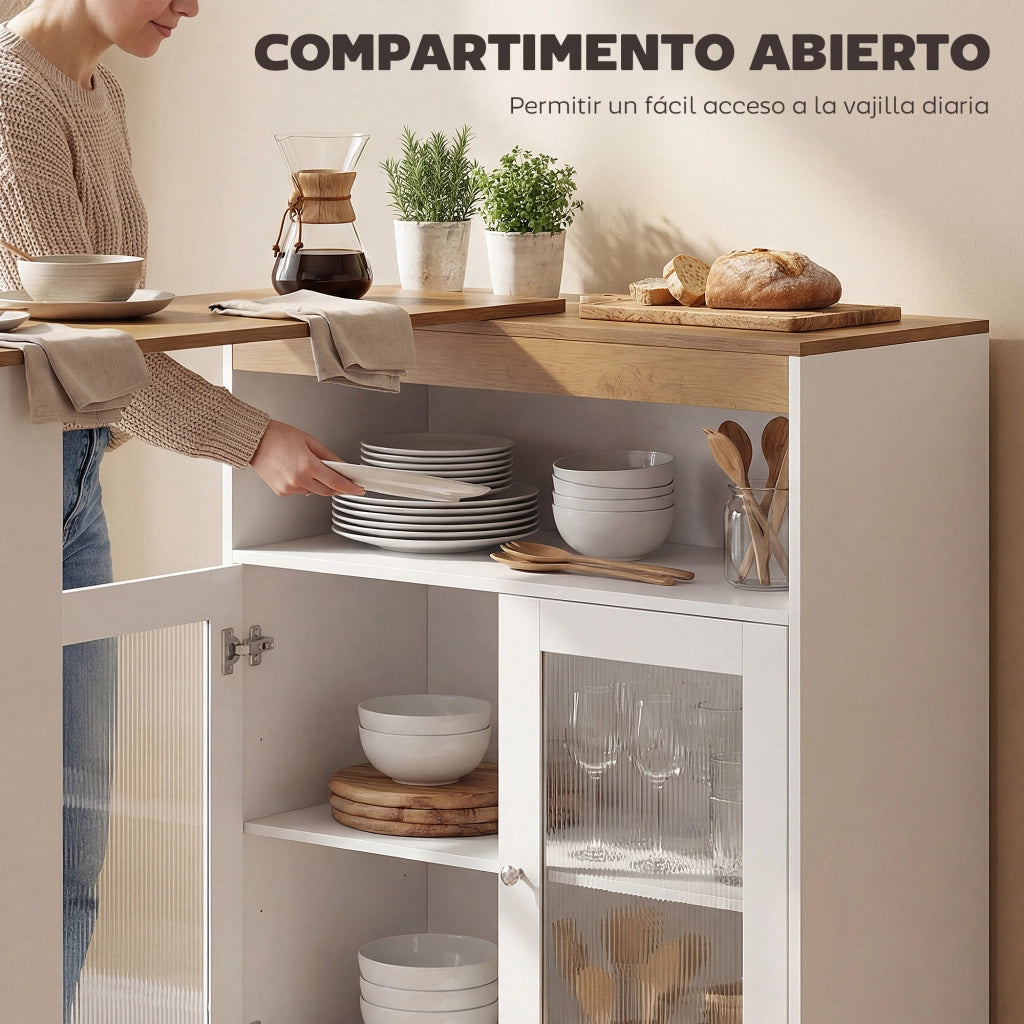 Tavolo da bar allungabile e girevole 90¡ã ¨C zephmum ¨C Bianco e naturale 150x80x105,5 cm