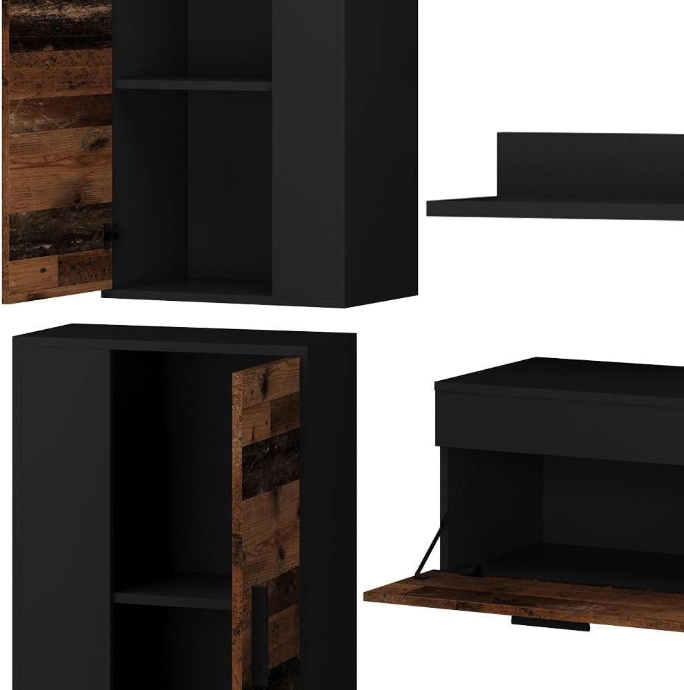 Parete attrezzata Berno, Rovere rustico, Set di 4 pezzi, adatto per la conservazione di dispositivi multimediali e accessori