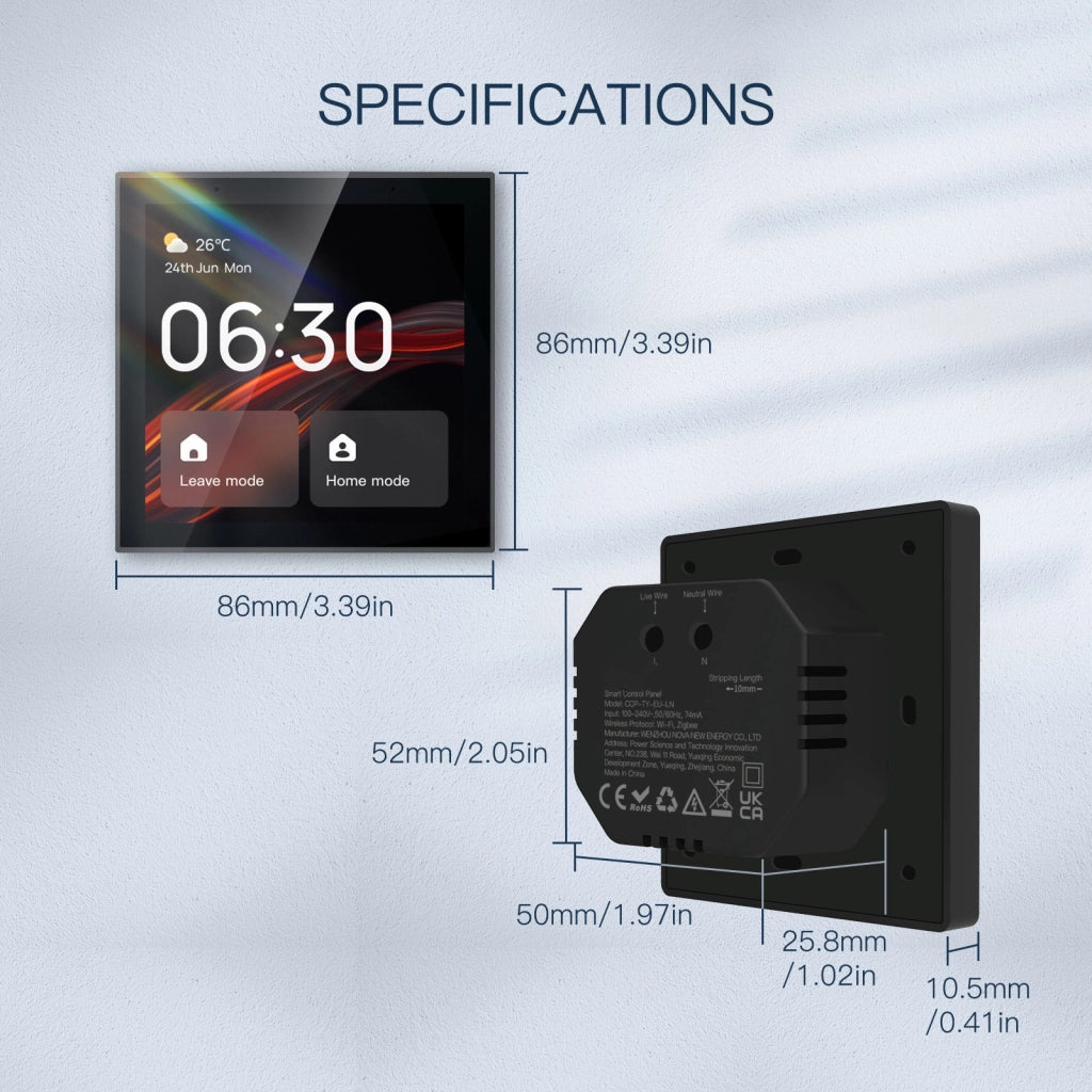 Pannello di Controllo Smart Home, Alexa Incorporato, Touchscreen 4", Automatizione per Prodotti Tuya Smart Life, Hub Zigbee 3.0 Incorporato e Gateway BLE SIG Mesh, 86X86mm, da Incasso Scatola 502