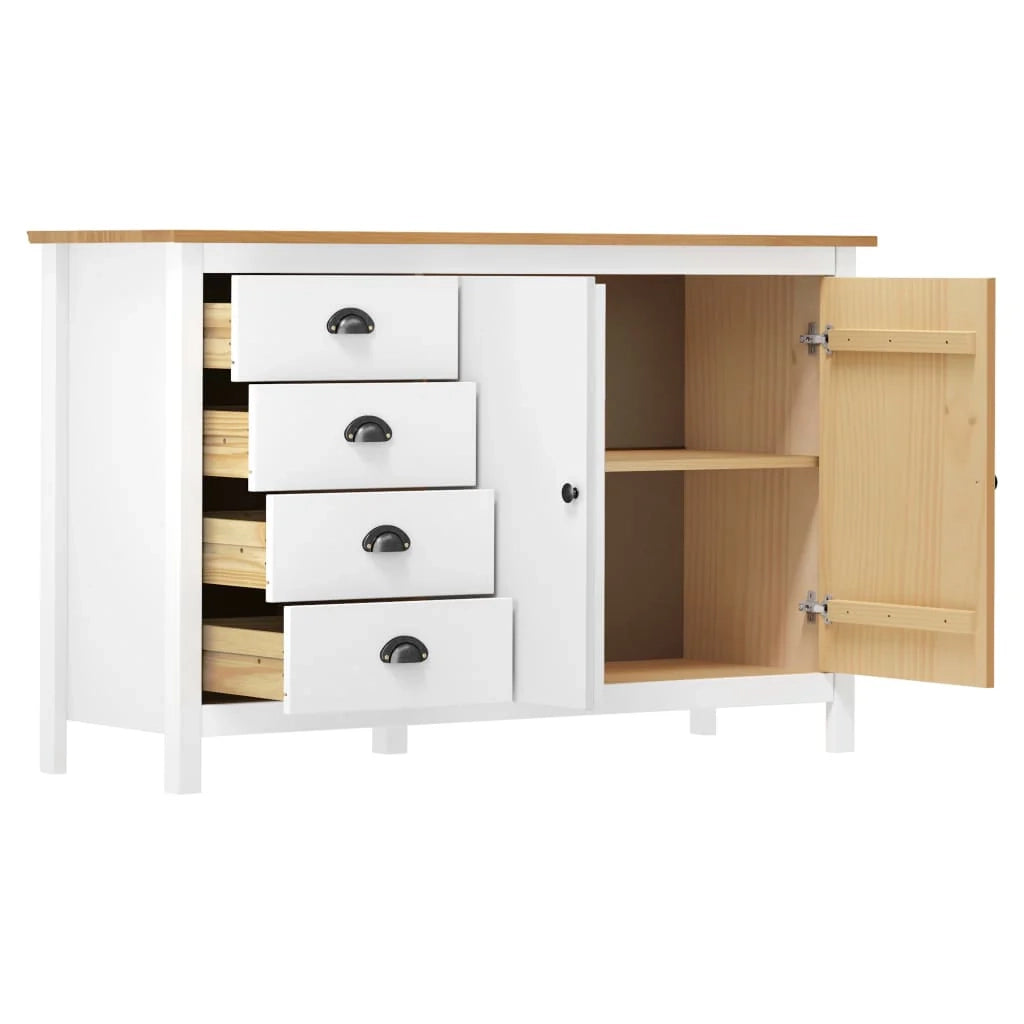 Buffet credenza cassettiera armadio mobile contenitore organizer per cucina soggiorno salotto Hill 130 x 40 x 80 cm legno massello di pino bianco 02_0035667