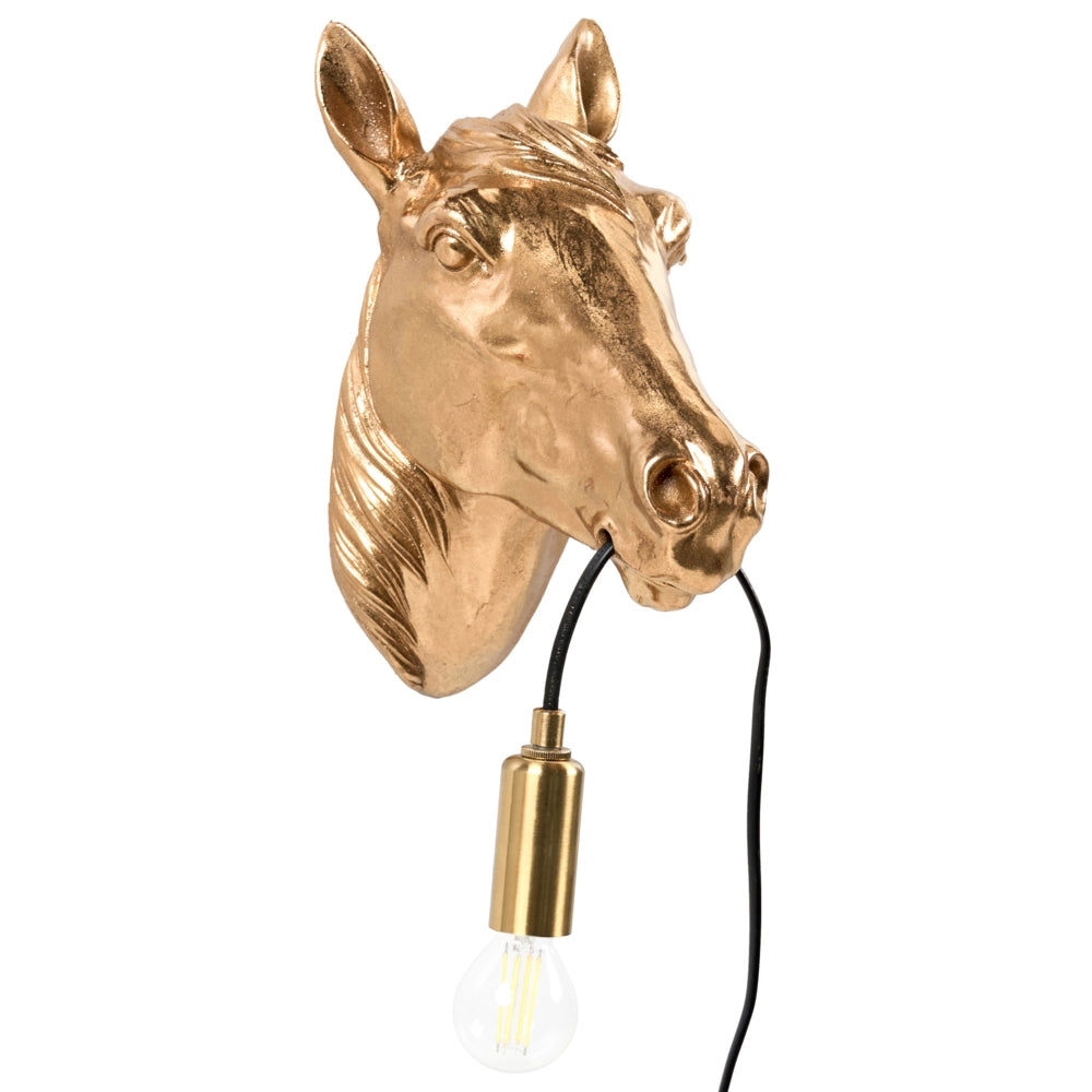 Lampada da parete in poliresina oro Luce da comodino Lampada da lettura Forma di cavallo a tema animale Soggiorno Camera da letto Stile Glam