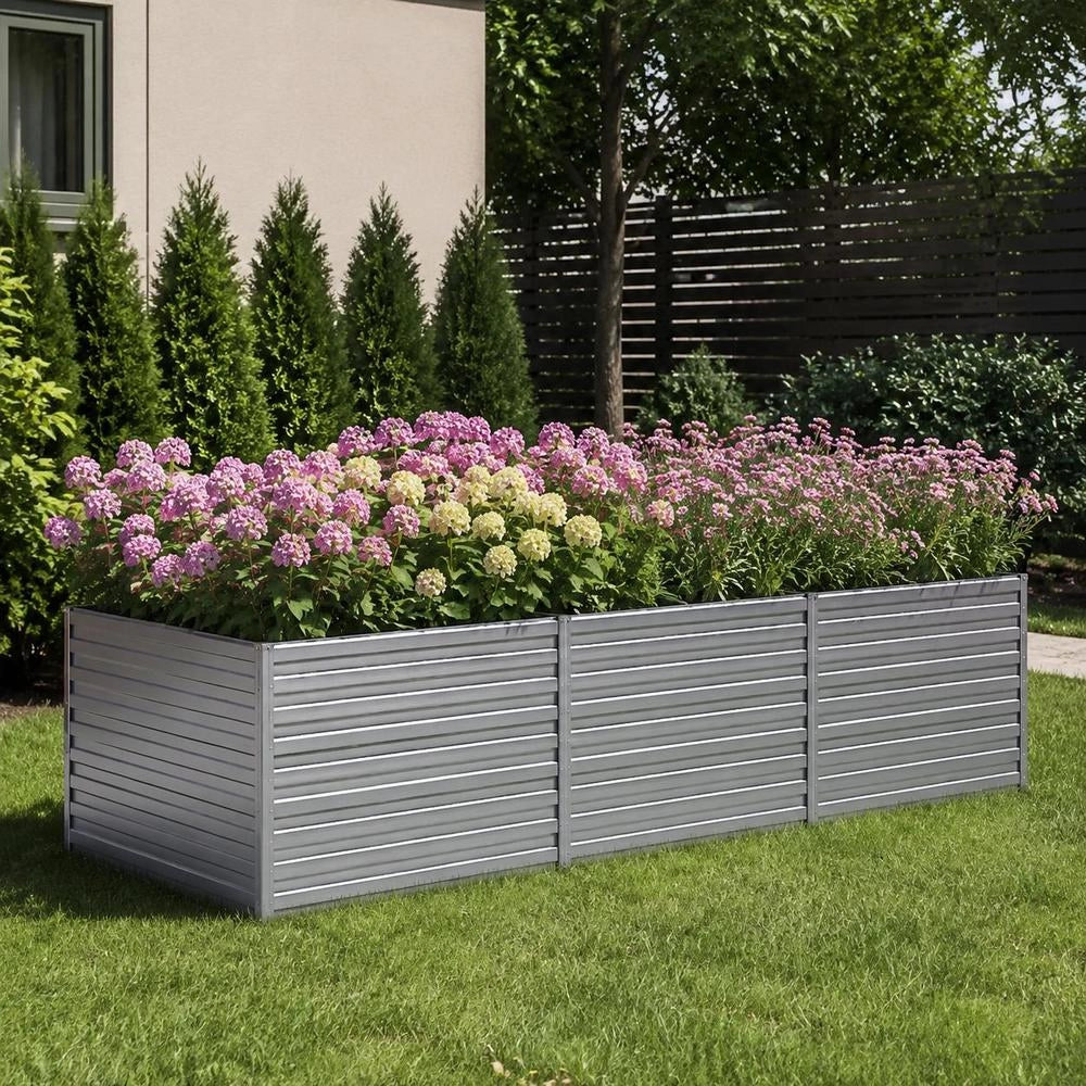 Garden Raised Bed 240x80x77 Cm Galvanized Steel Silver