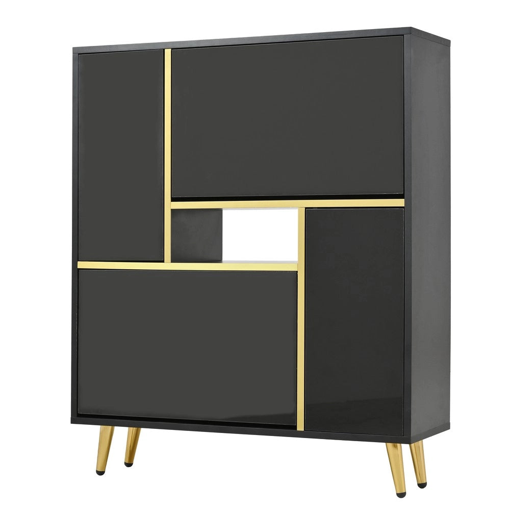 Scarpiera con Luci LED 16 Colori e Ante Lucide ¨C MINIMAL ¨C Nero 80x25x96 cm