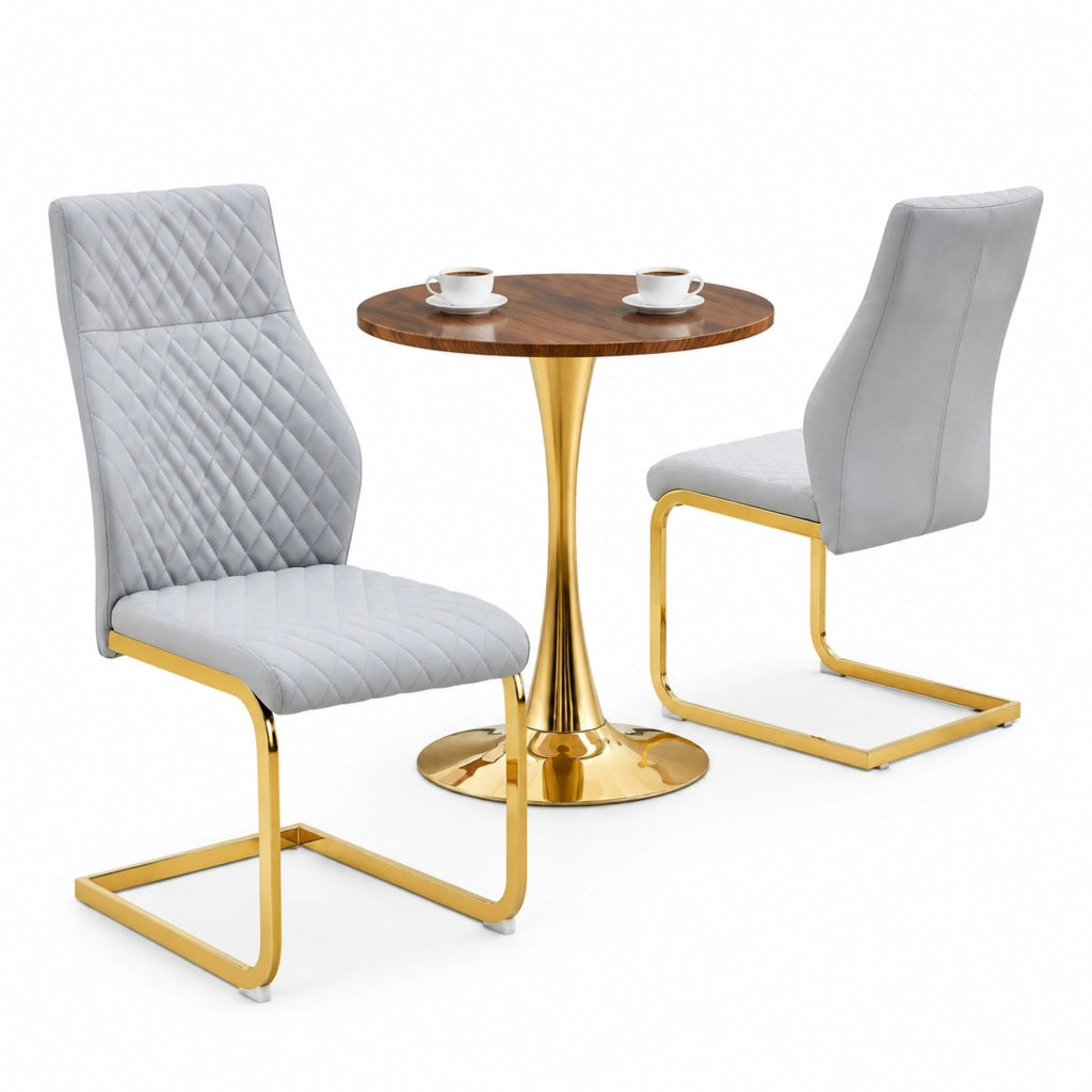 Set tavolo e 2 sedie da pranzo con finitura noce e oro