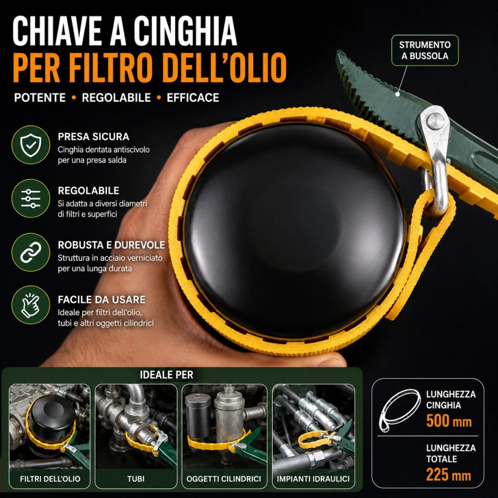 Chiave a Cinghia 9 Pollici per Filtro Olio Auto e Moto con Nastro 500mm 05040