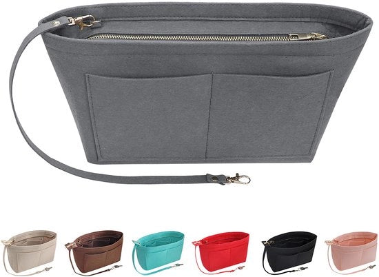 Organizzatore di tasca per donna (grande, grigio) con molte tasche per organizzare la borsa e il portafoglio