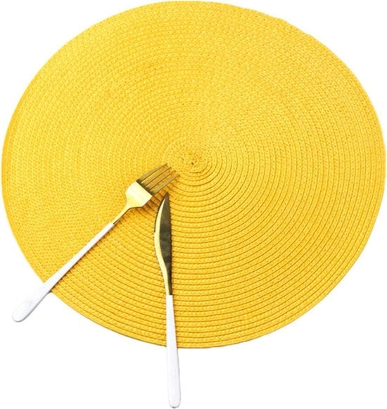 Piatti rotondi per tavola 38 cm - set da 6 - lavabili - resistente al calore - tessuto - cotone - giallo - per cucina festa matrimonio