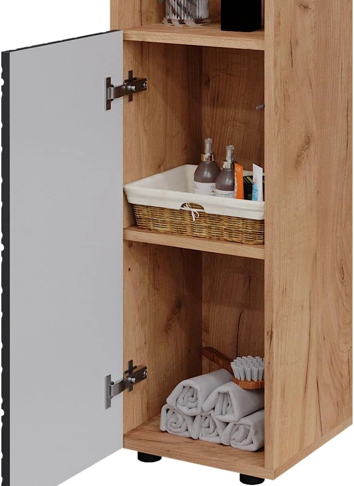 Mobile midi Irma, Antracite con struttura a nido d'ape, 30 x 95 cm, per la conservazione di accessori da bagno e combinabile con Irma