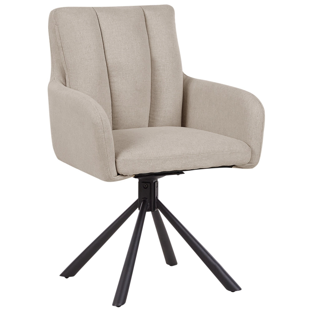 Set di 2 sedie girevoli da pranzo in tessuto Taupe con braccioli Schienale trapuntato Gambe in metallo nero Retro