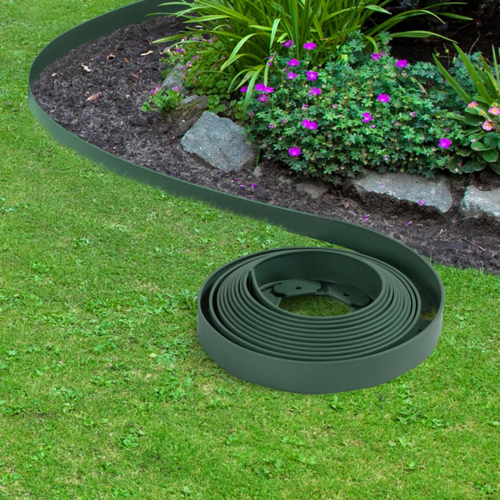 IDMarket - Bordature per prato flessible 10 mt verde altezza 5 cm + 30 picchetti