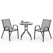 Set bistrot da esterno 3 pezzi, Tavolino rotondo con 2 sedie impilabili piano tavolo in vetro temperato Grigio-Set mobili da esterno