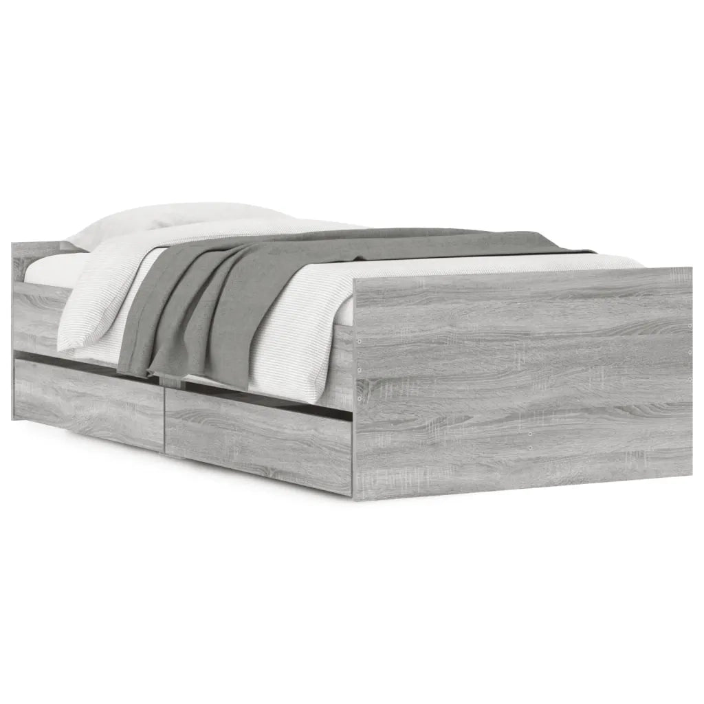 Letto singolo | Letto per adulti | Giroletto con Cassetti Grigio Sonoma 90x200 cm
