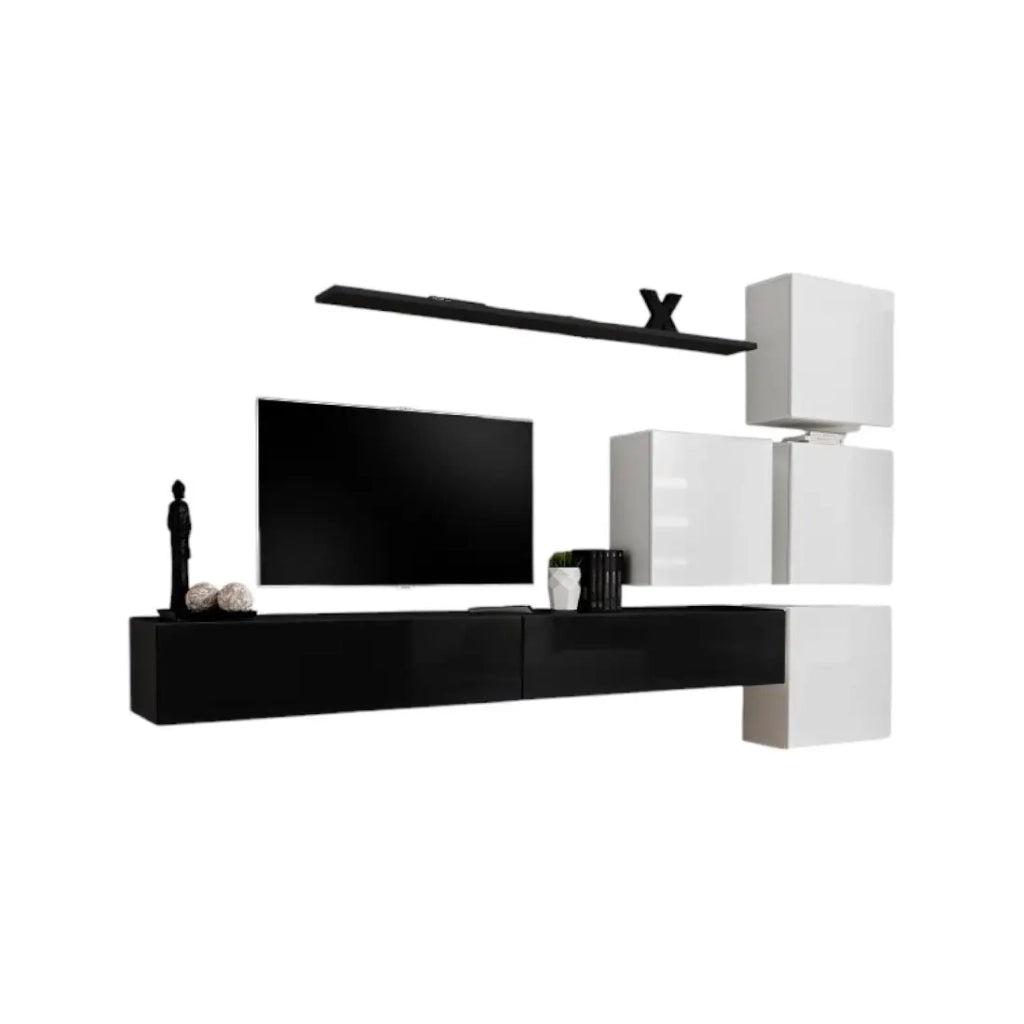 Mobile da salotto da parete SWITCH IX design, colore nero e bianco lucido.