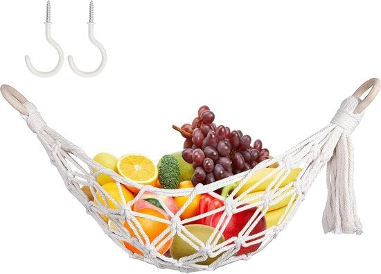 Asciugamano per frutta - rete macramé artigianale per la conservazione di verdure e frutta in cucina.