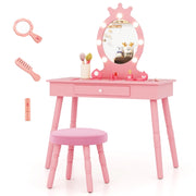 Set da trucco per bambini con specchio illuminato, Set di trucco per principesse con tavolo e sedia regolabili Rosa-Toelette per bimbi