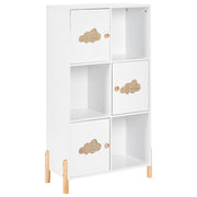 Libreria in MDF bianco con gambe in legno di pino per la cameretta dei bambini con motivo a nuvola.