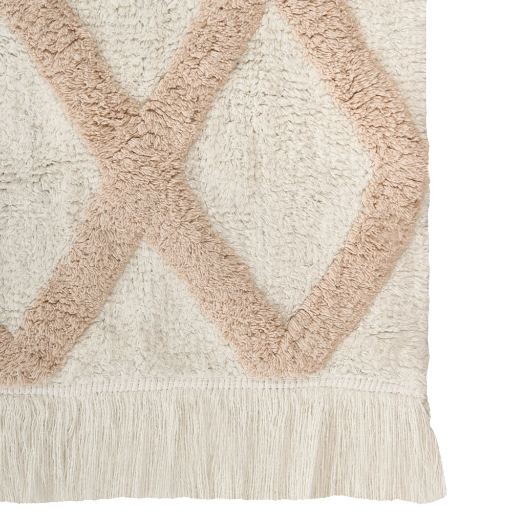 Tappeto in cotone beige 160 x 230 cm, decorativo, stile boho, per soggiorno e camera dei bambini