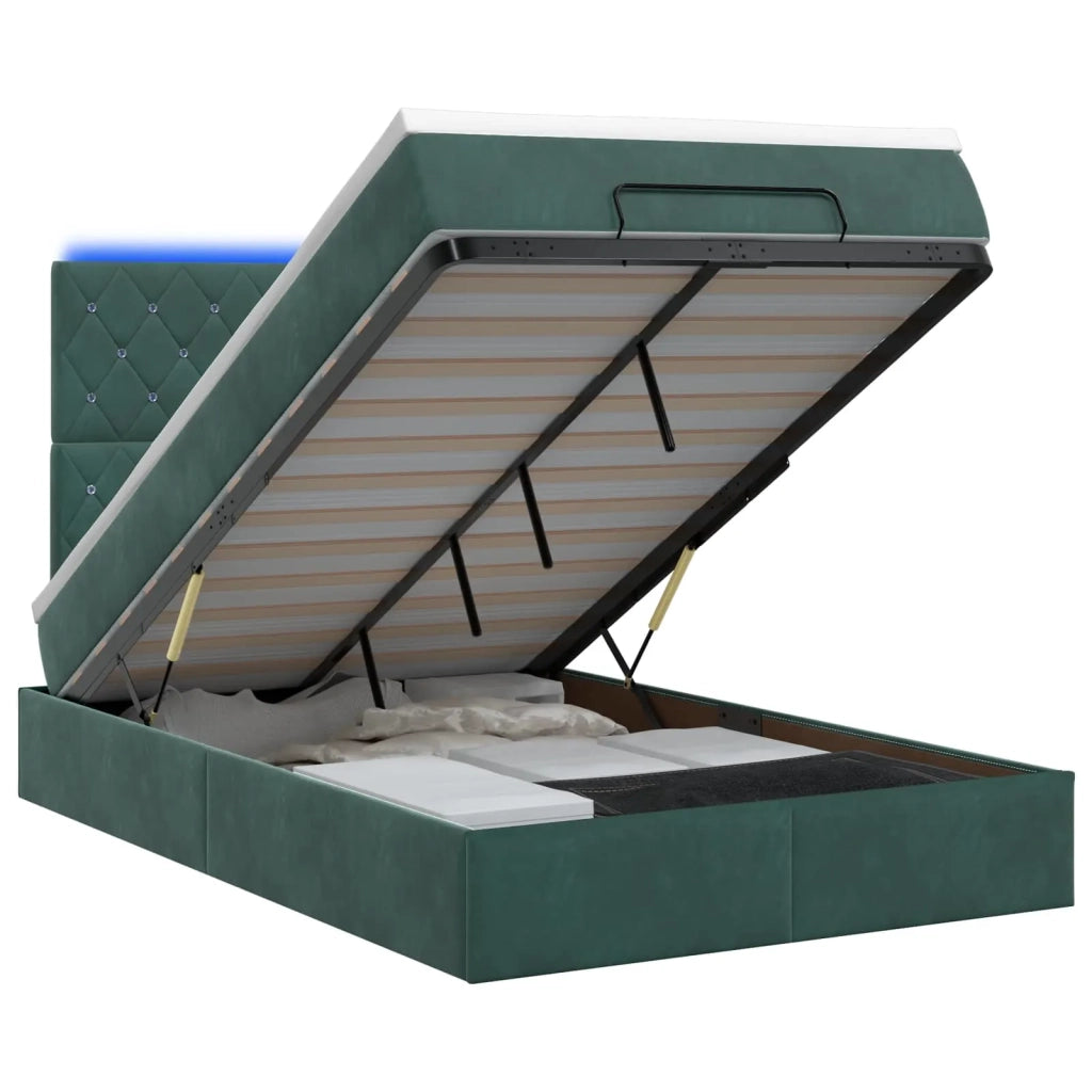 Letto Ottomano con Materasso e LED Verde Scuro 120 x 200 cm 3458226