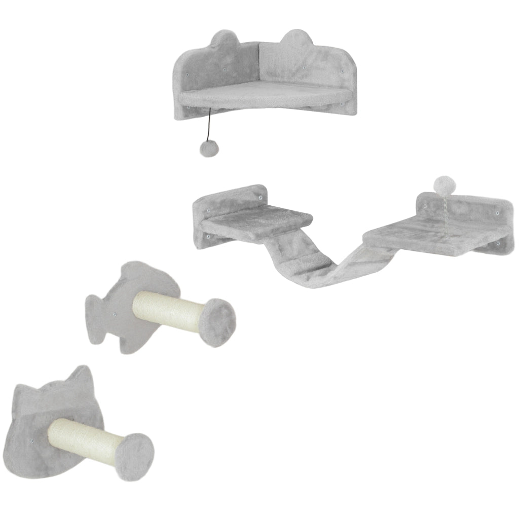 Set per gatti ¨C zephmum ¨C 4 pezzi scale in sisal doppia piattaforma grigio chiaro/crema