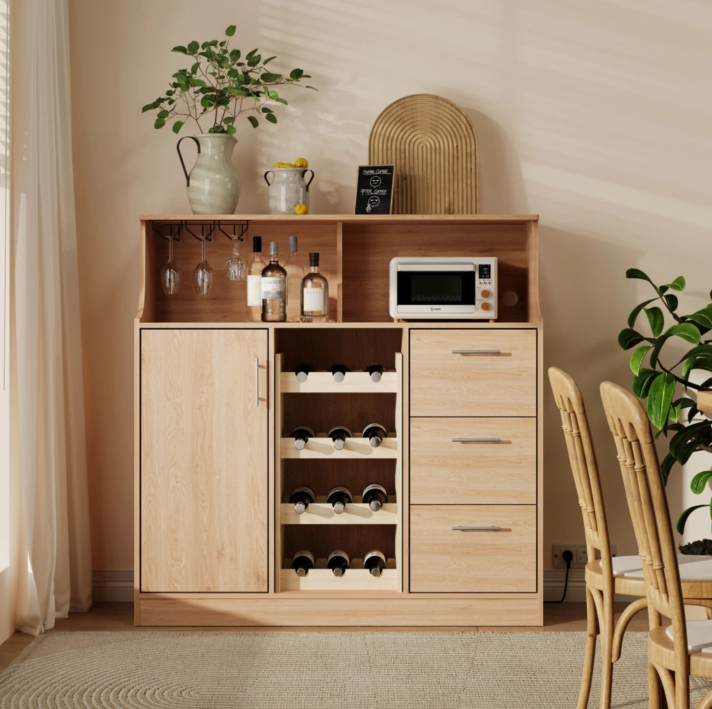 Credenza 120x40x121 cm con LED; presa elettrica; portabottiglie e portacalic