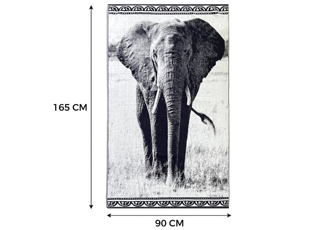 Telo Mare Jacquard Spugna Asciugamano Spiaggia Disegno Elephant KR - Telo Mare - Black-White