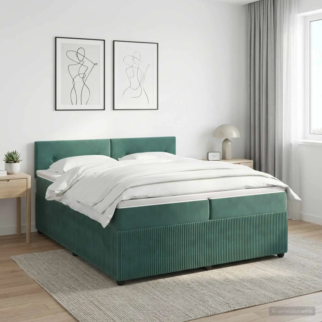 Letto box spring con materasso Verde Scuro 200 x 200 cm Velluto 3453212