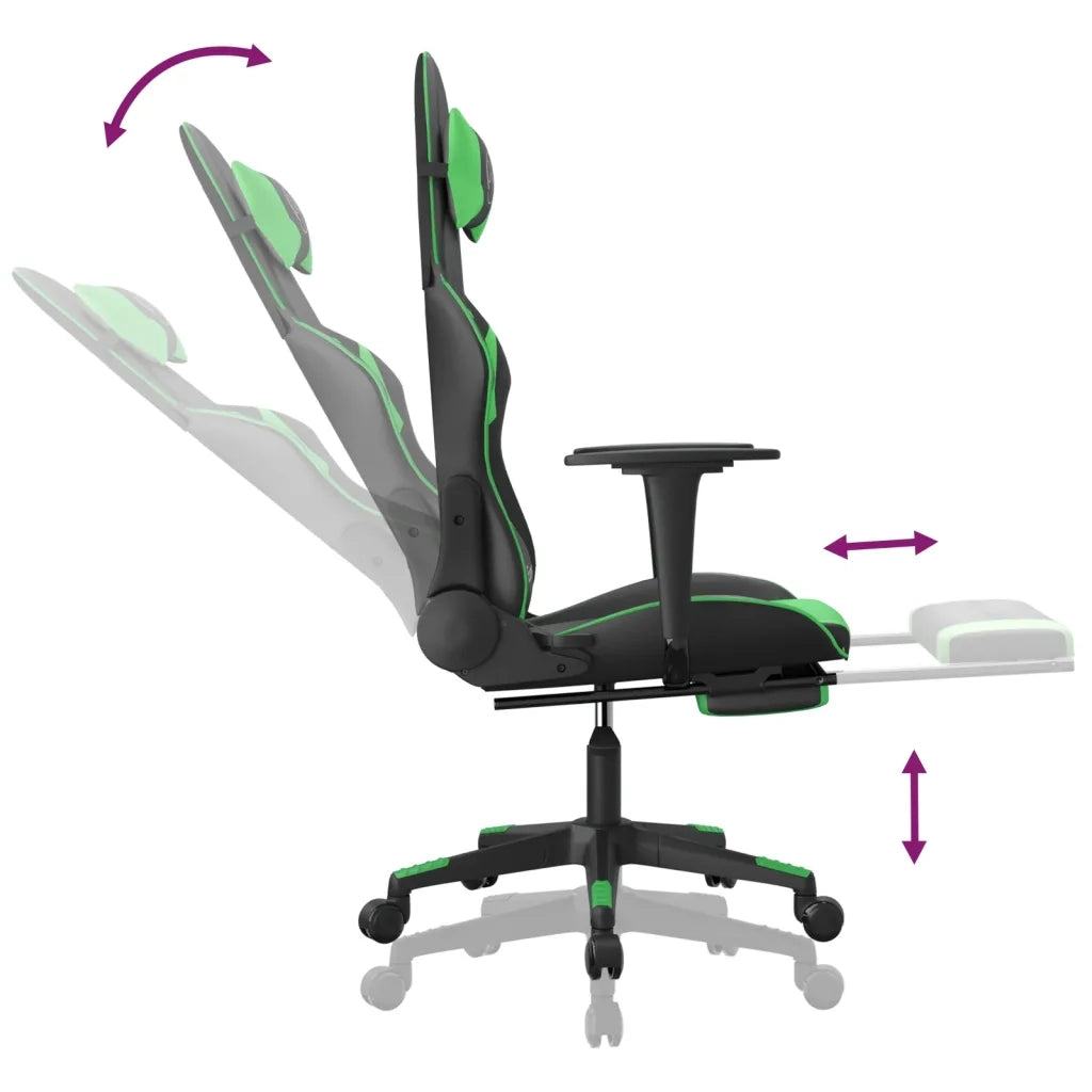 Sedia da Gaming | Sedia da e-sports con Poggiapiedi Nero e Verde in Similpelle