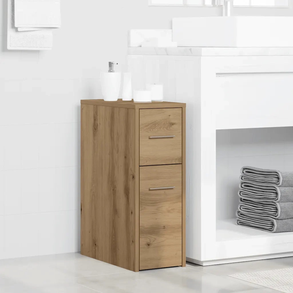 Mobile da Bagno Stretto con Ruote Rovere Artigianale Truciolato