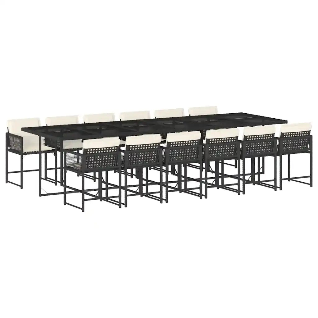 Set da Pranzo da Giardino 13pz con Cuscini Nero in Polyrattan 3211482