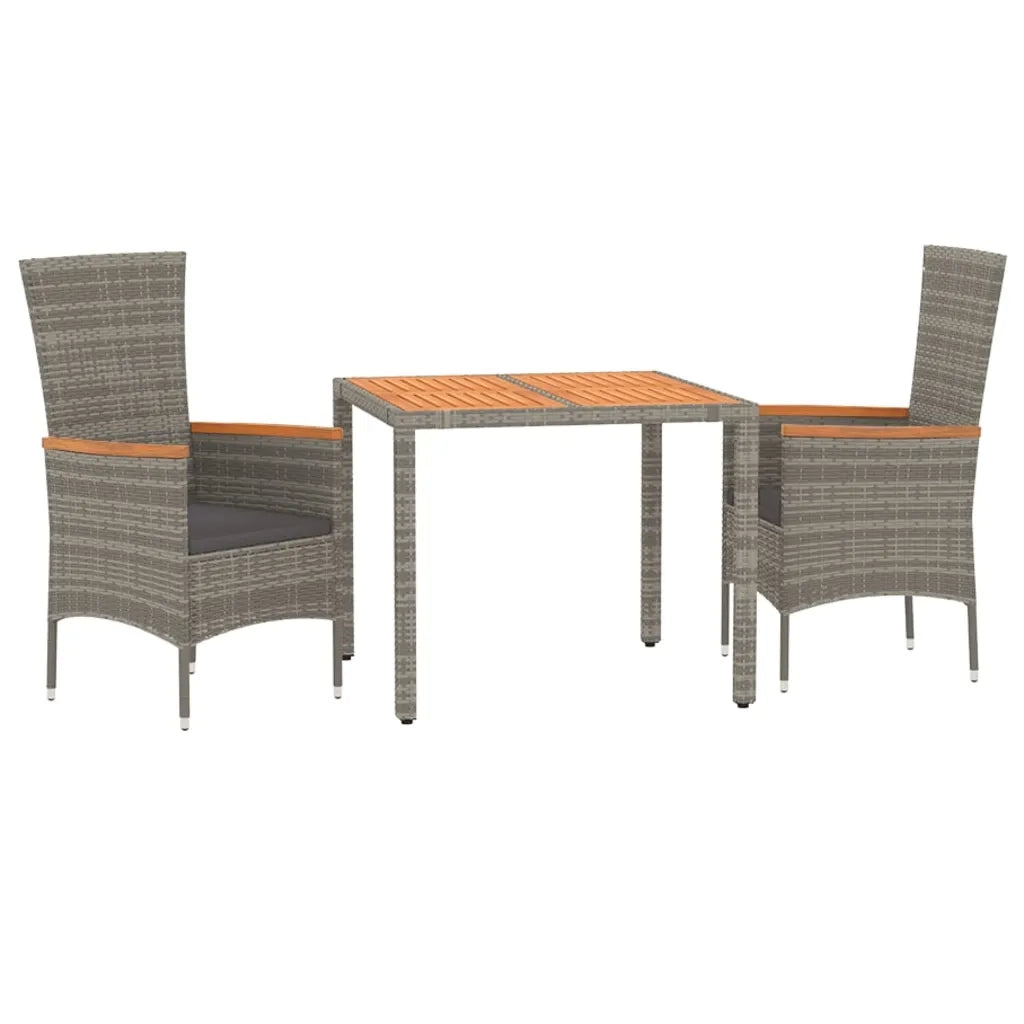 Set da Pranzo da Giardino 3 pz | Set Salotto da Giardino con Cuscini in Polyrattan Grigio