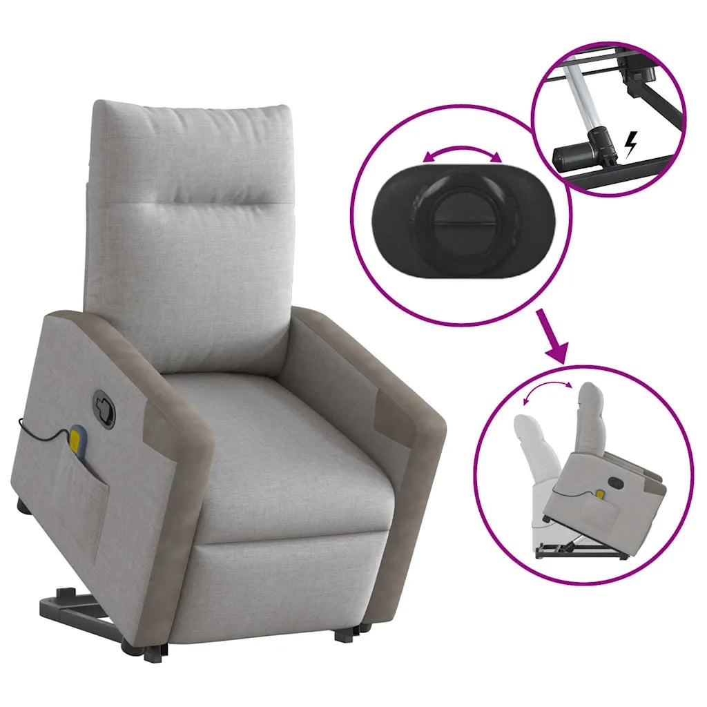 vidaXL Poltrona Alzapersona Massaggi Reclinabile Grigio Nuvola Tessuto