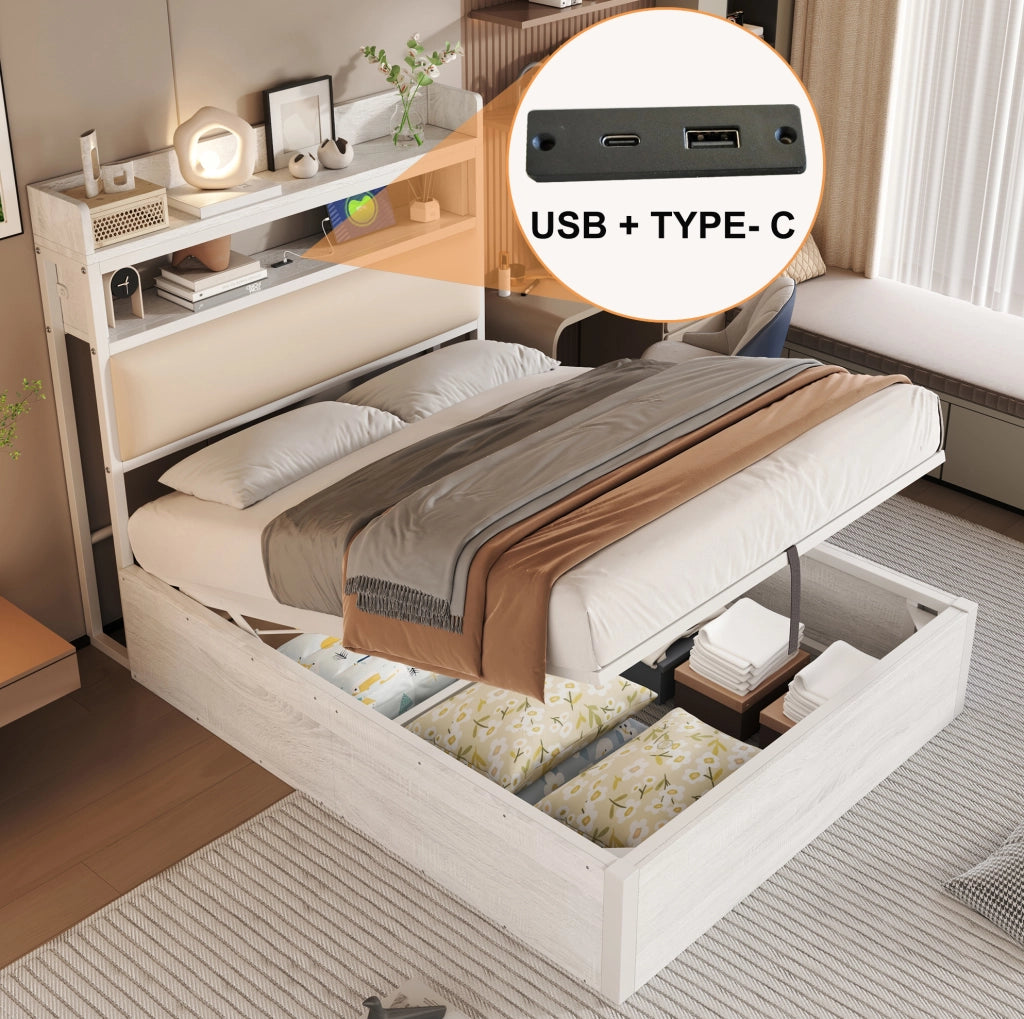 Letto singolo 90x200 cm con contenitore idraulico e USB