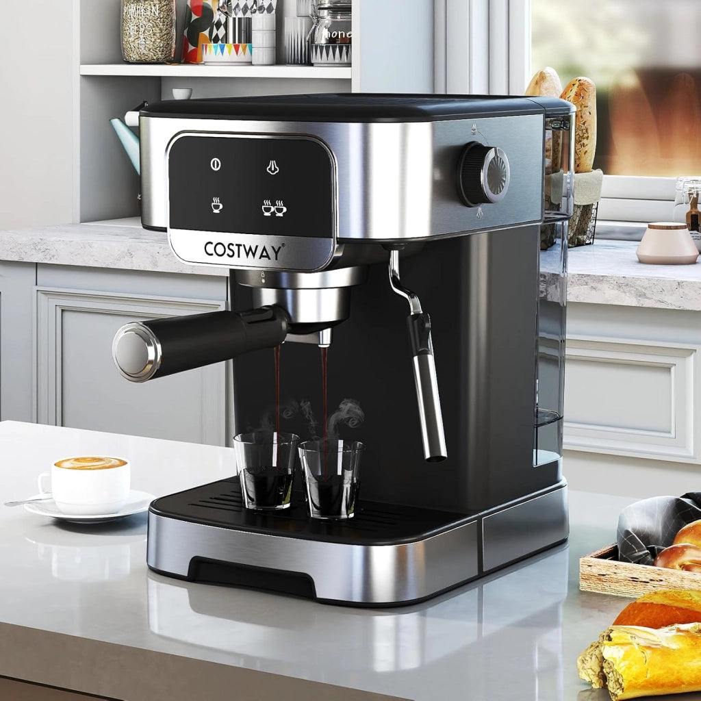 1200W Macchina da Caffè Professionale, Macchina per Espresso 20 Bar con Montalatte a Vapore, in Acciaio Inox per Cappuccino Latte Macchiato, 26 x 21 x 28 cm