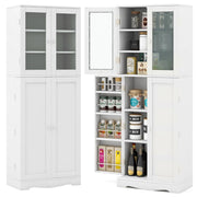 Mobile dispensa da cucina alto 161,5cm con ante in vetro ripiani di stoccaggio, Armadio dispensa per alimenti Bianco-Credenze buffet