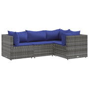 Set Divani da Giardino 4 pz | Set Salotto da Giardino con Cuscini in Polyrattan Grigio