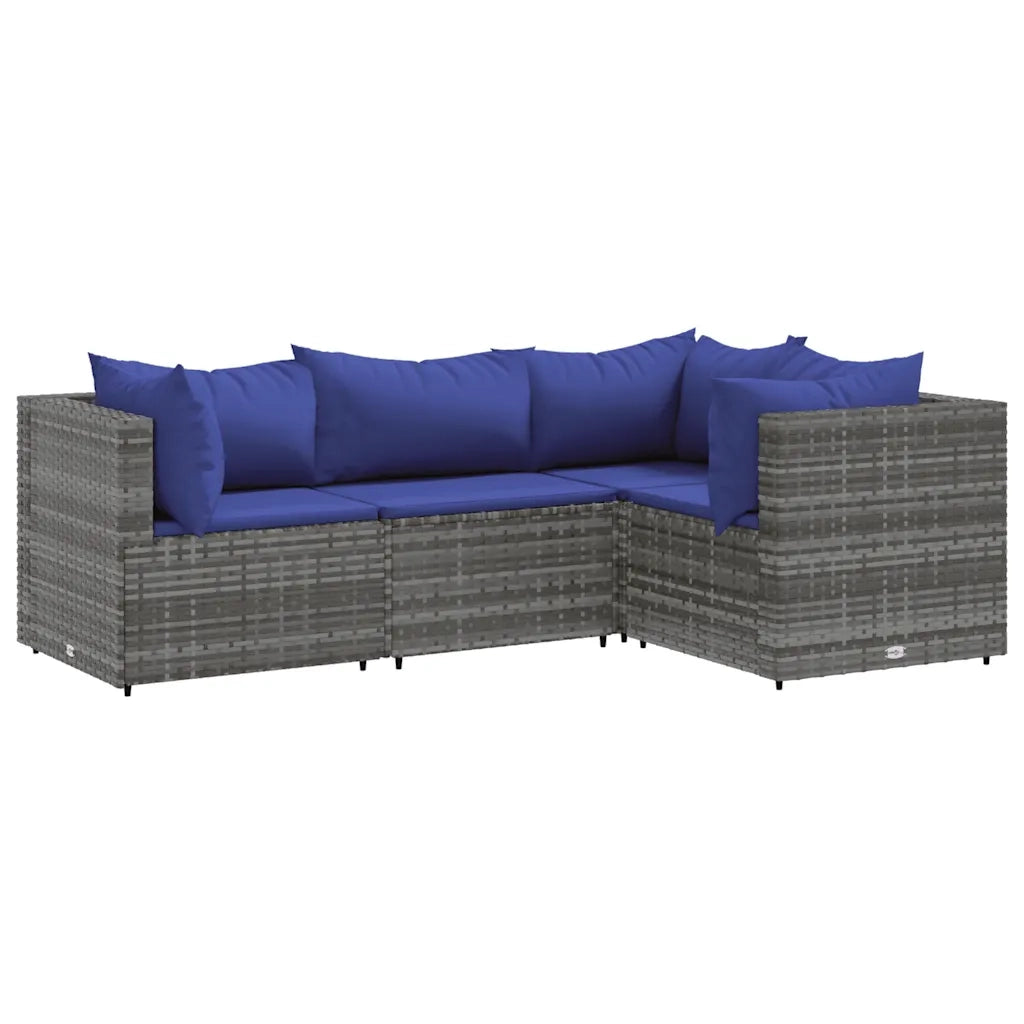 Set Divani da Giardino 4 pz | Set Salotto da Giardino con Cuscini in Polyrattan Grigio