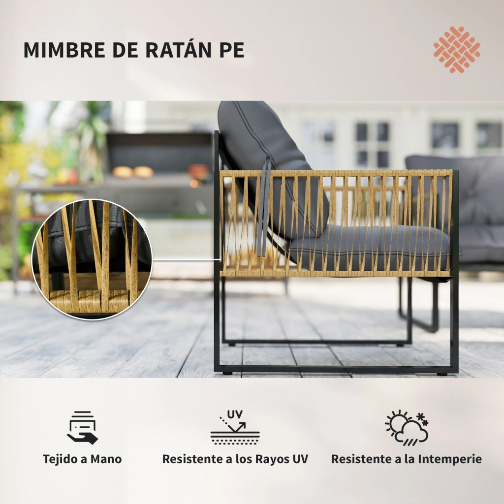 Set Giardino Esterno con Divano 2 Posti Sedie e Tavolino in Polyrattan Grigio ¨C zephmum ¨C Grigio