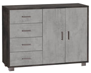 Madia 2 Ante 4 Cassetti 116x86x41 cm Ossido Nero/Cemento