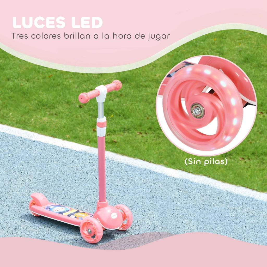 Pattinino Bambini 3 Ruote LED ¨C zephmum ¨C Rosa 52x29x63-76 cm