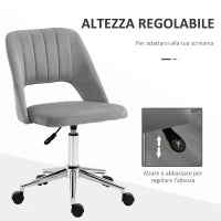Sedia da Ufficio Ergonomica e Girevole, Sedia Imbottita per Scrivania con Altezza Regolabile, Grigio 49x60x79-91cm