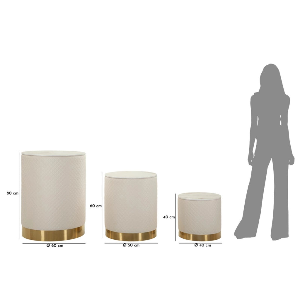 Set di 3 Pouf VKH770, Beige, Legno, 60x60x80 cm