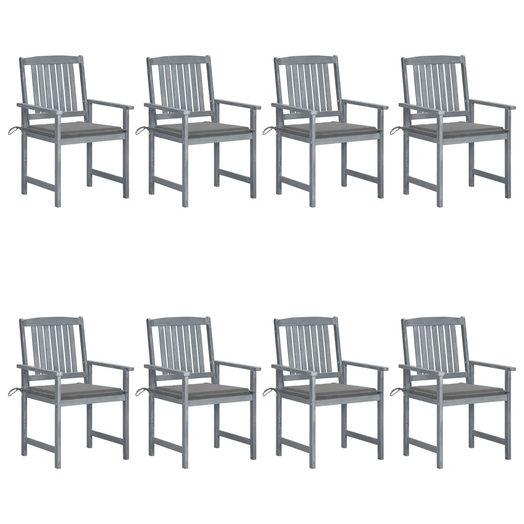 Sedie da Giardino con Cuscini 8 pz in Massello di Acacia Grigie cod mxl 8523