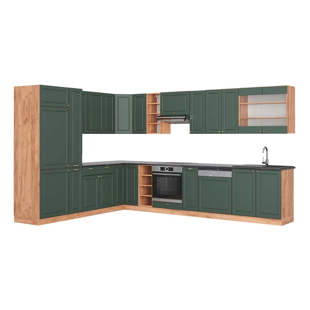 Cucina angolare completa Fame-Line Verde-oro rustico/Rovere dorato 347 x 60 cm, PL Antracite Vicco