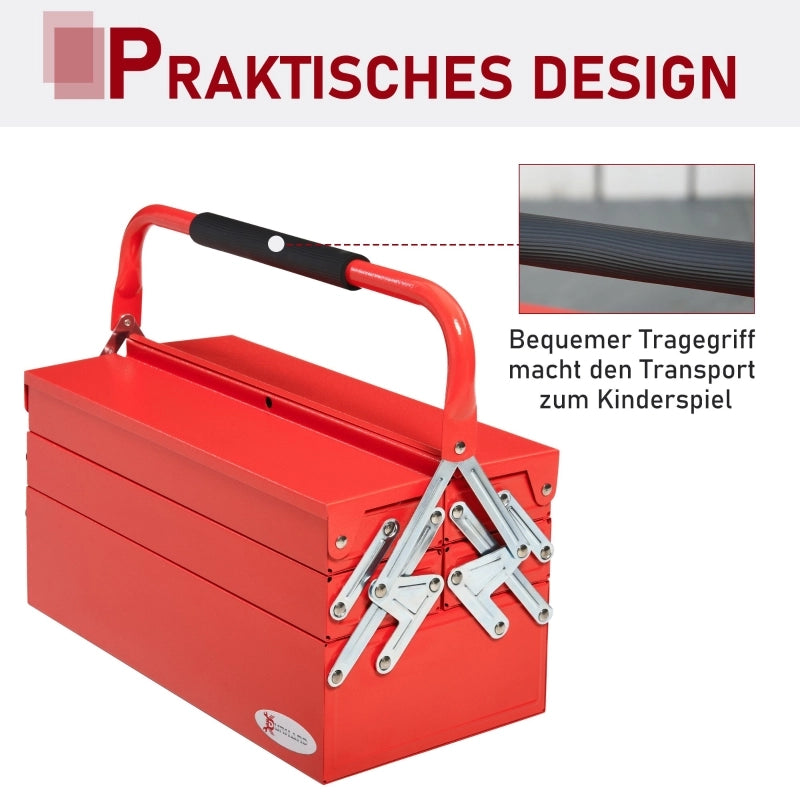 CASSETTA PORTA ATTREZZI pieghevole con 5 scomparti, 45 x 20 x 34,5 cm, rosso