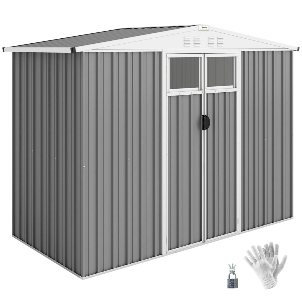 Capanno da Giardino Porta Attrezzi in Acciaio Zincato con 2 Porte, 246x117x180 cm, Grigio Chiaro