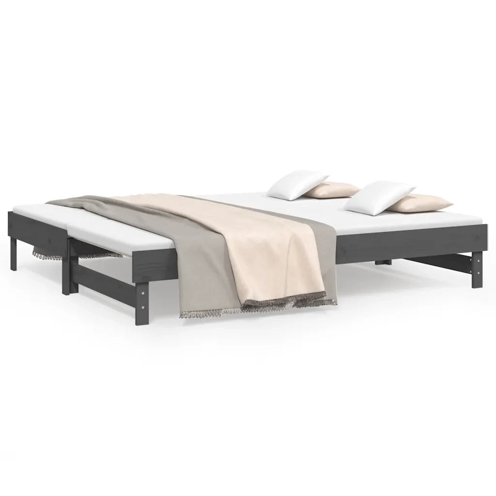 Letto da camera | Dormeuse Estraibile Grigia 2x(80x200) cm Legno Massello di Pino