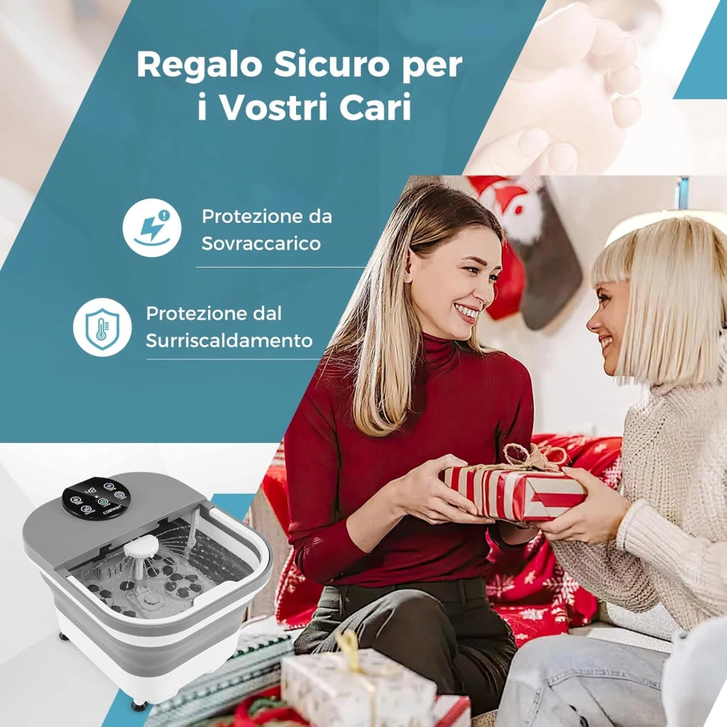 Massaggiatore Pieghevole per Pediluvio, Idromassaggiatore Plantare con Calore Doccia e Timer, Massaggianti Shiatsu Motorizzate, 35-48 ℃